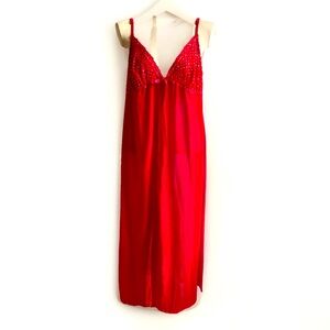 Vintage Fredericks of Hollywood Sheer Long  Gown Red Lingerie Rhinestone 1X Plus
